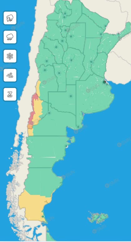 El Sistema de Alerta Temprana del SMN emitió el aviso ayer por la tarde