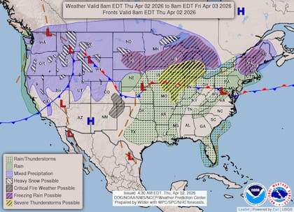 El sistema extenderá ráfagas de viento dañinas y caída de granizo hacia Michigan y el valle del Mississippi
