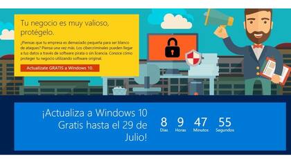 El sitio de Windows 10 esta semana, contando los días (y las horas, minutos y segundos) que quedaban hasta el fin de la oferta
