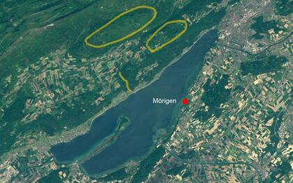 El sitio donde se encontró la punta de flecha en el lago Biel