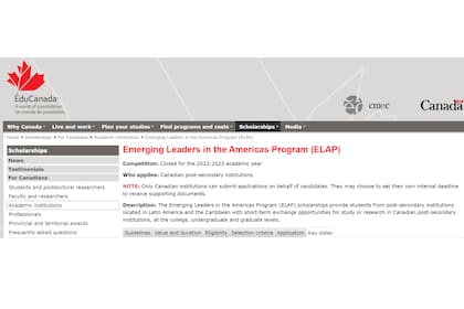 El sitio oficial con información sobre las becas para argentinos en Canadá