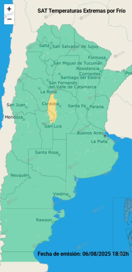 El SMN informó que rige una alerta por frío extremo en dos provincias del país.