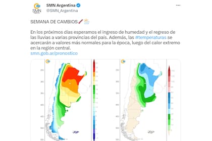 El SMN pronosticó que esta semana llegarán las lluvias y bajarán las temperaturas