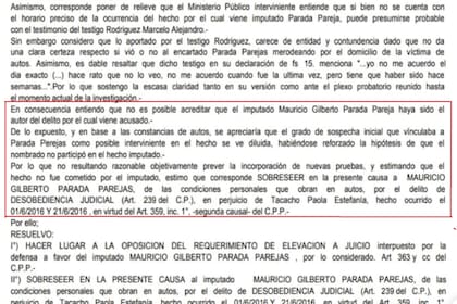 El sobreseimiento dictado por la Justicia tucumana a una de las denuncias hechas por Paola Estefanía Tacacho contra Mauricio Parada Parejas por acoso