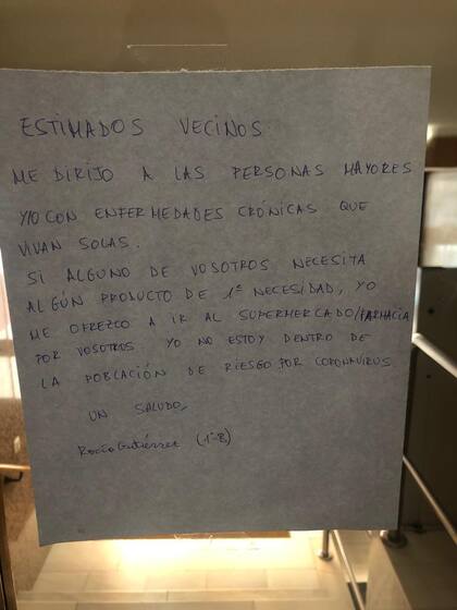 El solidario mensaje para ayudar a los ancianos en pleno coronavirus. Crédito: Giuliana Locane.