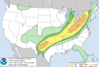 El SPC advierte sobre superceldas con granizo grande y vientos de 65-80 km/h en el noreste y valle de Ohio este martes por la tarde/noche