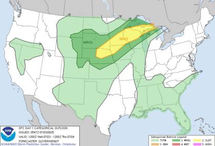 El SPC alerta sobre supercélulas con vientos de 90 km/h y posibles tornados en Dakota del Sur, Minnesota y Michigan, donde la inestabilidad atmosférica alcanzará niveles peligrosos esta tarde-noche