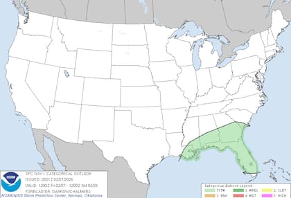 El SPC confirma que habrá fuertes lluvias en el sureste, pero no existe riesgo de tiempo severo debido a la inestabilidad atmosférica limitada en la región