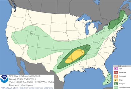 El SPC ha identificado a Arkansas como la zona de mayor riesgo, donde la inestabilidad atmosférica favorece la formación de tormentas rotativas capaces de producir tornados
