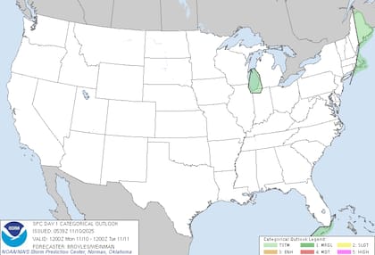 El SPC informó que no se esperan tormentas severas durante el lunes