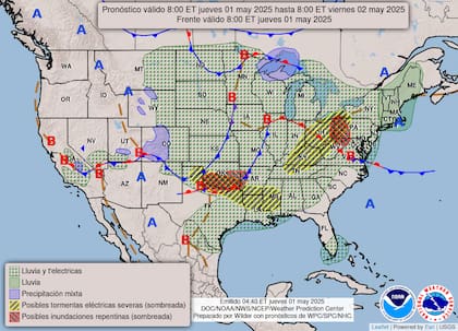El SPC reporta riesgo de tormentas severas desde Texas hasta Mississippi, con granizo grande y ráfagas de viento violentas este viernes