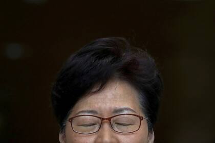 La Directora Ejecutiva de Hong Kong durante una conferencia de prensa