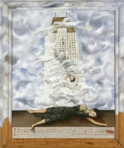 "El suicidio de Dorothy Hale" (1938), de Frida Kahlo, muestra cómo la actriz y corista cae desde un edificio de lujo y yace ensangrentada en el piso