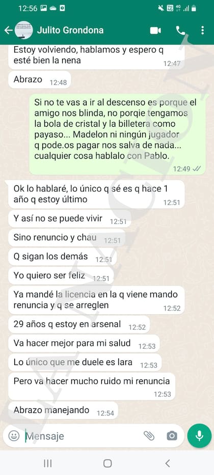 El supuesto chat entre Julito Grondona y Juan Pablo Beacon