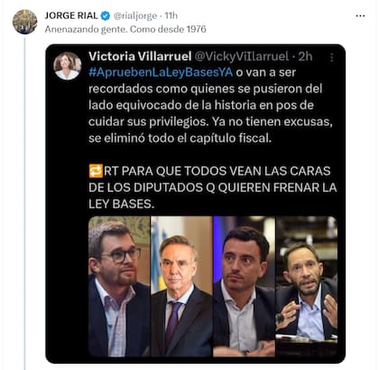 El supuesto mensaje de Villarruel que publicó Jorge Rial.