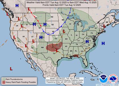 El sureste y sur de EE.UU. enfrentarn hoy tormentas dispersas con posible actividad elctrica, mientras un frente estacionario comienza a debilitarse, aunque mantendr alta humedad en regiones como los Apalaches y el Atlntico medio segn pronsticos del NWS