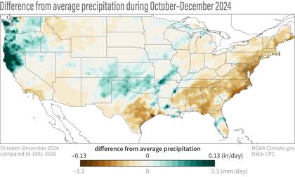 El suroeste del país enfrentó condiciones más secas, mientras que el noroeste registró lluvias superiores a la media entre octubre y diciembre de 2024