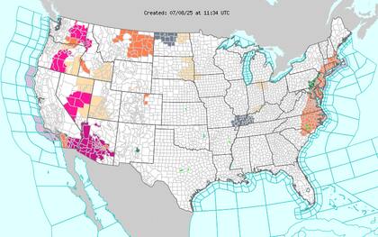 El suroeste sufre calor extremo: Arizona, sur de California y Nevada superarán 110°F (43°C), con riesgo crítico de golpe de calor para quienes estén al aire libre sin protección adecuada
