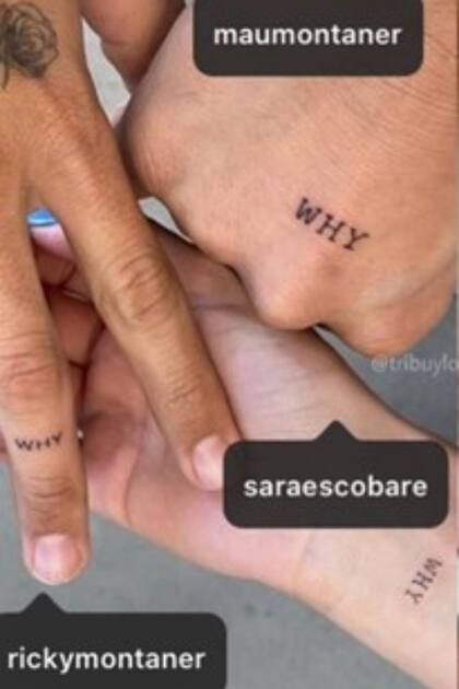 El tatuaje de la palabra Why que une a la familia Montaner, presente en la piel de Ricky y Mau Montaner y de Sara Escobar, esposa de este último