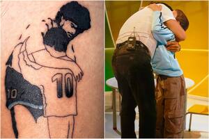 Fue a Agrandadytos y se tatuó la imagen de su abrazo con Maradona