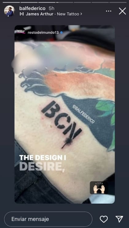 El tatuaje que Fede Bal eligió para recordar su paso por Barcelona