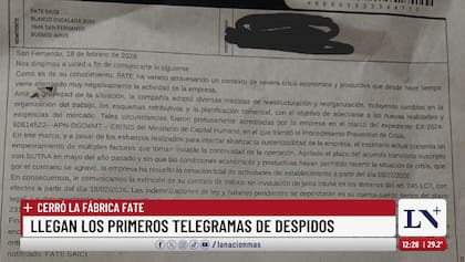 El telegrama de despido que recibieron los empleados de Fate