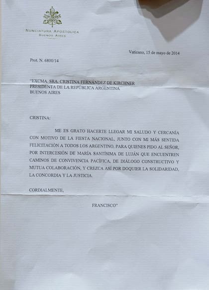 El telegrama que el papa Francisco envió a Cristina Kirchner