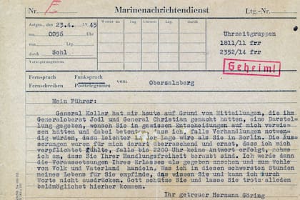 El telegrama que Göring le envió a Hitler el 23 de abril de 1945