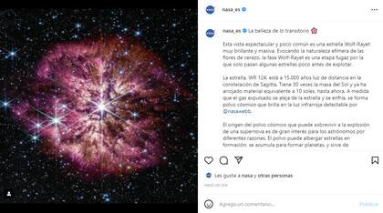 El Telescopio Webb captó una imagen de una estrella al borde de la muerte (Foto: Captura Instagram/@nasa_es)
