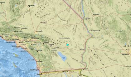 El temblor más fuerte de las últimas 24 horas en territorio continental estadounidense fue uno ocurrido cerca de Desert Center, California