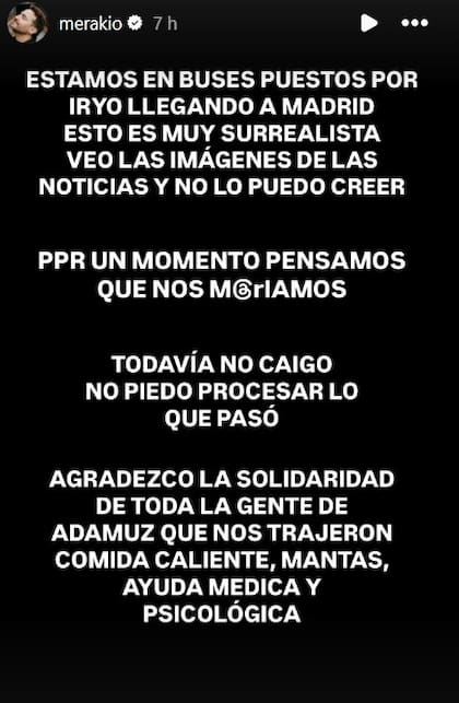 El testimonio de Merakio en Instagram