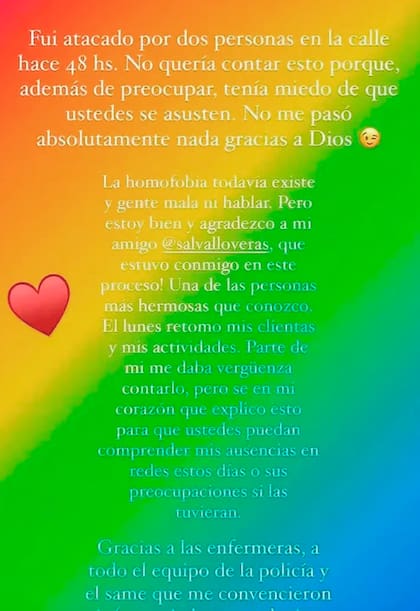 El texto compartido por Santiago Artemis en su cuenta de Instagram