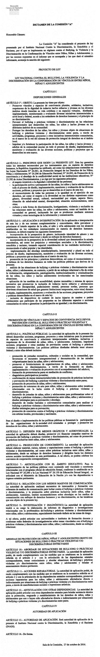 El texto de la ley propuesto por una de las comisiones