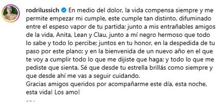 El texto de Rodrigo Lussich y la mención a la promesa que hará en su honor