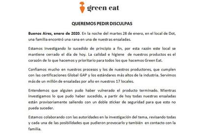 El texto que envió a los medios la empresa