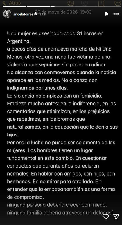El texto que publicó Ángela Torres