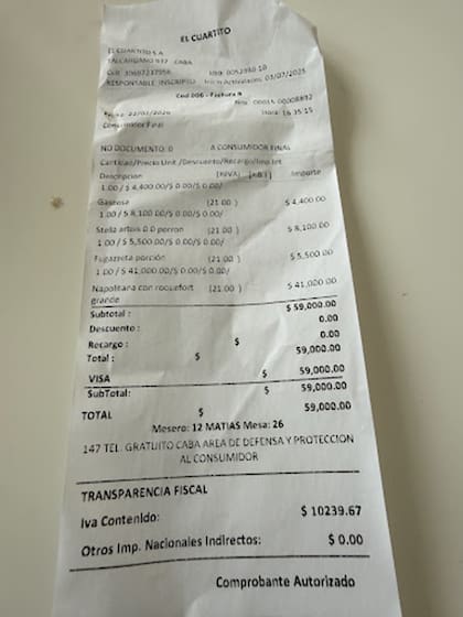 El ticket de El Cuartito fue motivo de debate en redes sociales