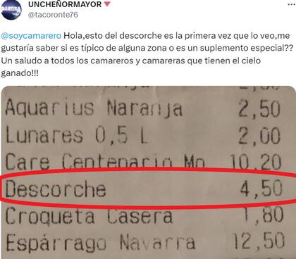 El ticket de la discordia: un cliente mostró cómo le cobraban el "descorche" de un vino