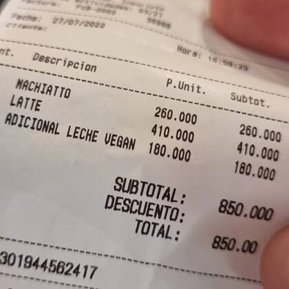 El ticket que desató la polémica (Foto: Instagram @elgordococina)