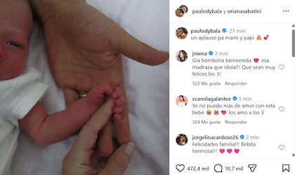 El tierno posteo de Oriana Sabatini y Paulo Dybala con el rostro de Gia