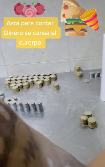 El tiktoker apiló el dinero para contarlo