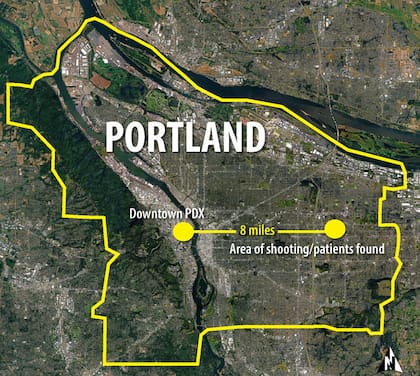 El tiroteo ocurrió en la cuadra 10200 de Southeast Main Street, donde la pareja del auto escapó y fueron atendidos en Northeast 146th Avenue and East Burnside tras una llamada de emergencia