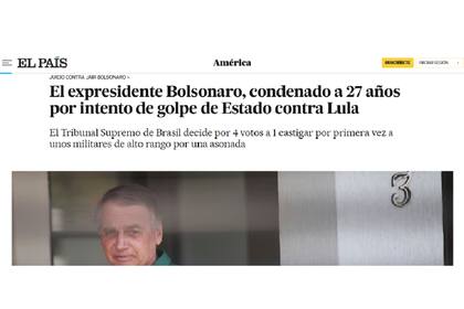 El titular de El País España, sobre la condena a Jair Bolsonaro
