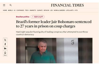 El titular de Financial Times, sobre la condena a Jair Bolsonaro