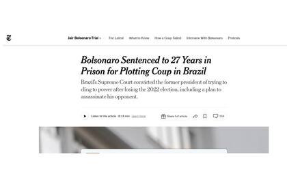 El titular de The New York Times, sobre la condena a Jair Bolsonaro