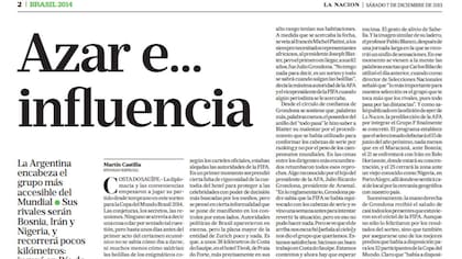 El título de LA NACION tras el sorteo de Brasil 2014
