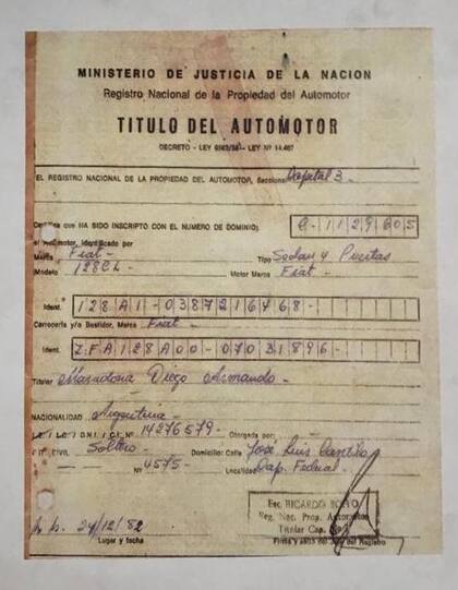 El título, firmado allá por 1982 y a nombre de Maradona