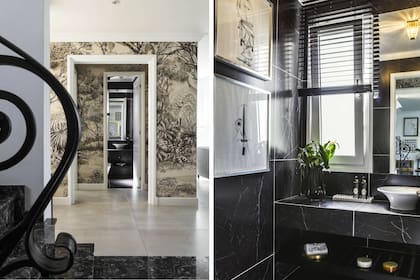 El toilette quedó como estaba: solo se sumaron cuadros y un aplique de techo con caireles.