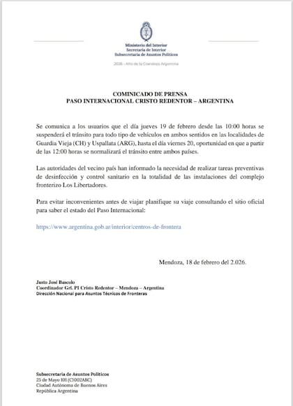 El tránsito comenzó a interrumpirse desde las 10 de la mañana en la Argentina y Chile, en las localidades de Uspallata y en Guardia Vieja, respectivamente