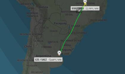 El trayecto del avión de Zelensky desde Brasilia hasta la Argentina